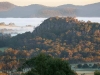 Hanging Rock rises from the dawn mist - this is the view from SkyHouse.