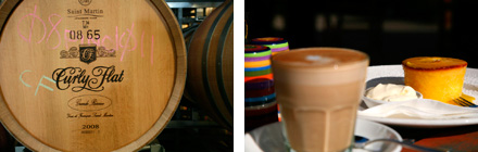 Image: Left: Curly Flat Winery

Right: Coffee at Cafe Colenso, Woodend